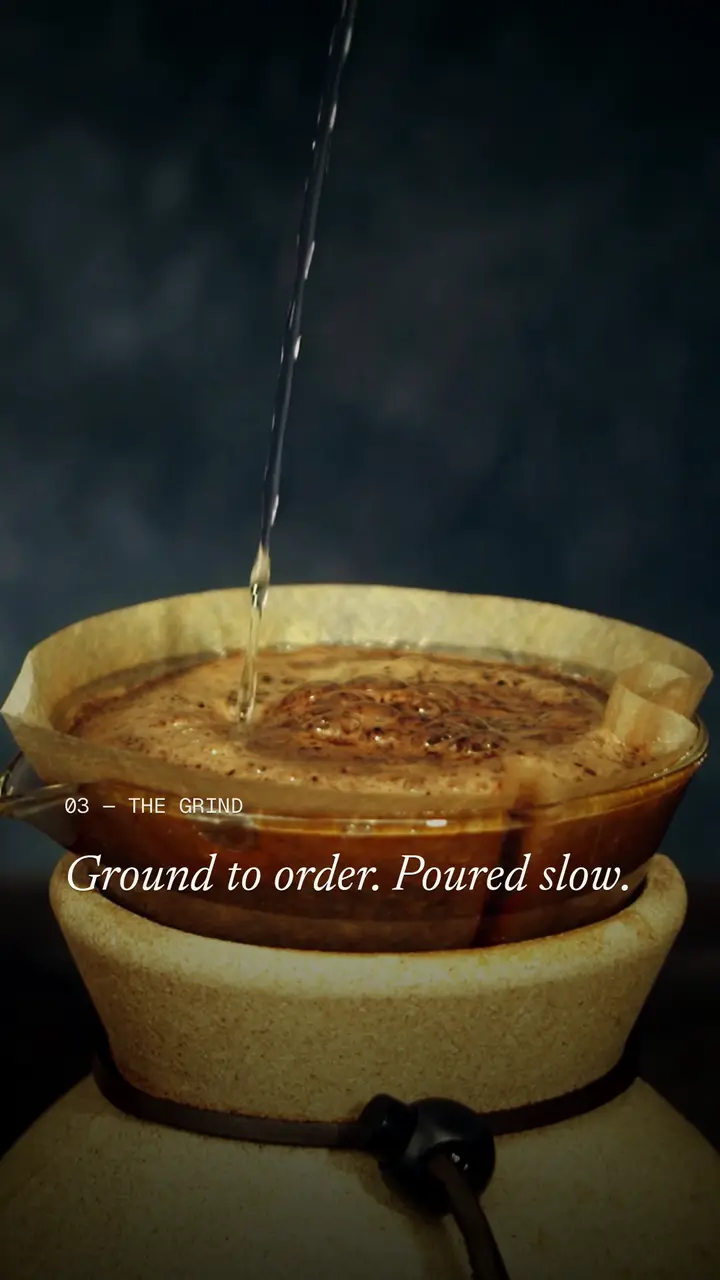 Northfold vertical cut: pour-over coffee, captioned