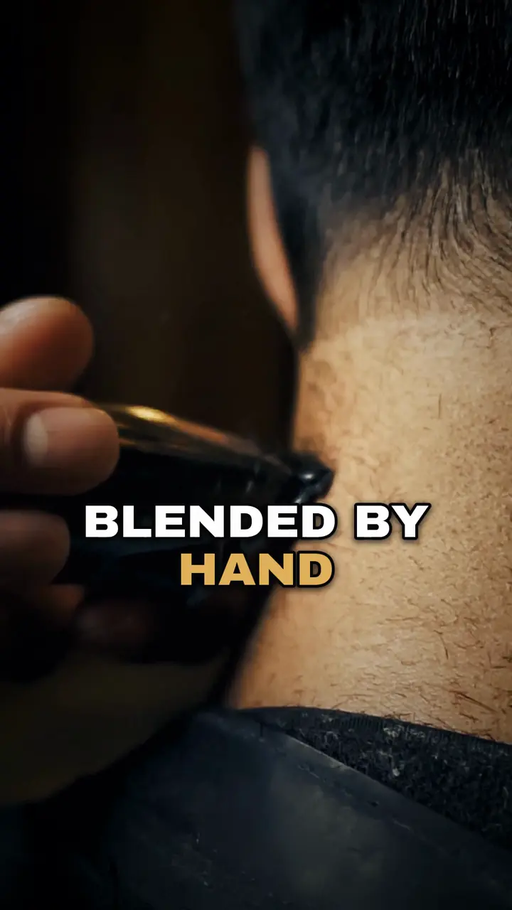 The same frame finished: graded, with the caption “Blended by hand”